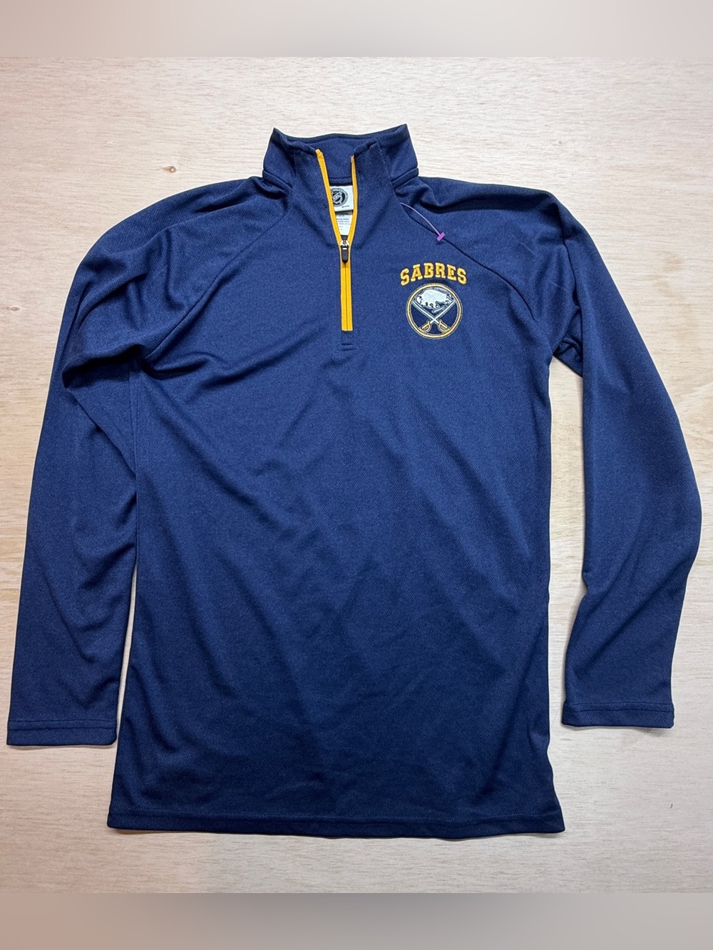 NHL Buffalo Sabres Mens Small 1/4 Zip Pullover Shirt Navy Blue Gold Embroidered⁠